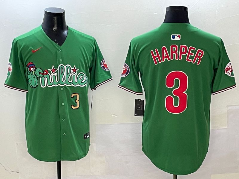 Men Philadelphia Phillies #3 Harper Green Three generations Joint Name Game 2025 Nike MLB Jersey style 4